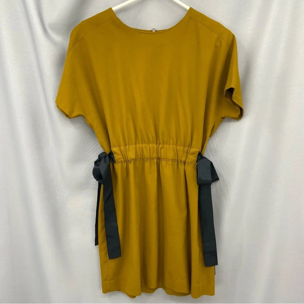 Zara Side Tie Dark Mustard Short Sleeve Mini Dress Size Medium